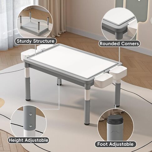 Ybaiwana Toddler Table and Chair Set, Height Adjustable Kids Table and Chairs Set of 4, 47.2''L x 23.6''W Toddler Table for Reading, Drawing, Eating, for Girls & Boys Age 2-10, Burlywood in Kuwait