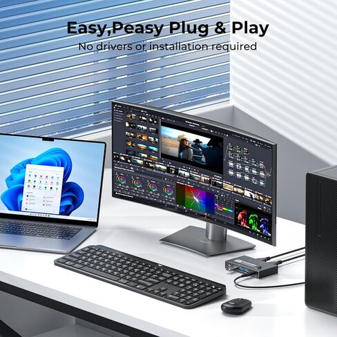 USB 3.0 Switch 2 Computers Sharing USB C & A Devices,Easy One-Click Device Switching with USB-C Cable & USB-A Cable,USB Switch Hub Share Keyboard Mouse Printer Scanner(USB3.0 2in4out) in Saudi Arabia