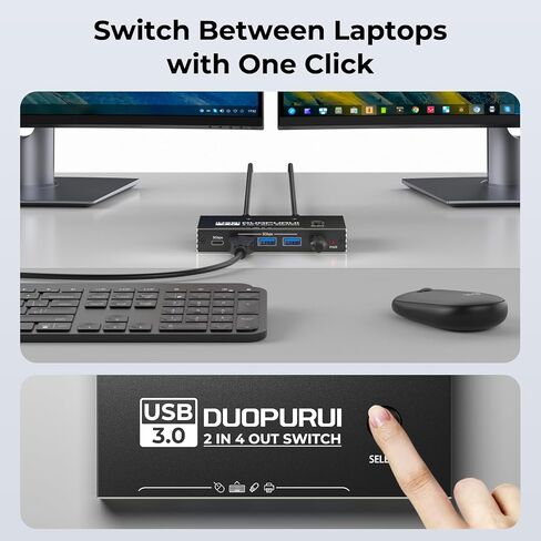 USB 3.0 Switch 2 Computers Sharing USB C & A Devices,Easy One-Click Device Switching with USB-C Cable & USB-A Cable,USB Switch Hub Share Keyboard Mouse Printer Scanner(USB3.0 2in4out) in Saudi Arabia