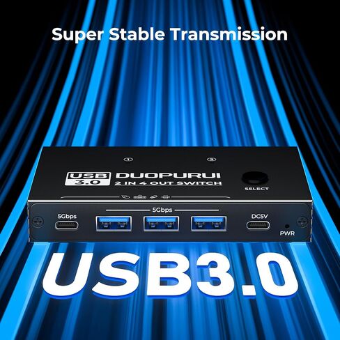 USB 3.0 Switch 2 Computers Sharing USB C & A Devices,Easy One-Click Device Switching with USB-C Cable & USB-A Cable,USB Switch Hub Share Keyboard Mouse Printer Scanner(USB3.0 2in4out) in Saudi Arabia
