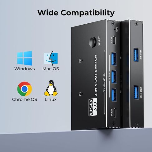 USB 3.0 Switch 2 Computers Sharing USB C & A Devices,Easy One-Click Device Switching with USB-C Cable & USB-A Cable,USB Switch Hub Share Keyboard Mouse Printer Scanner(USB3.0 2in4out) in Saudi Arabia
