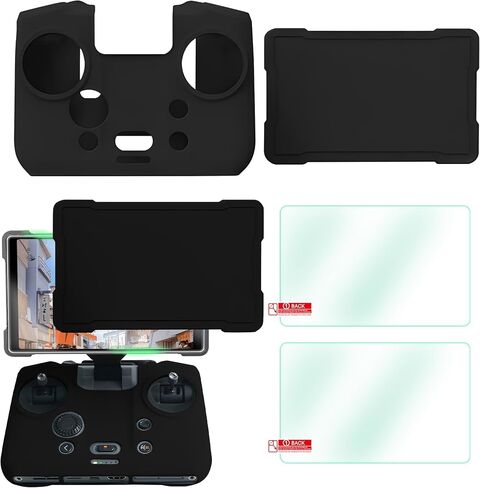 Craznick RC Pro 2 Silicone Protective Cover - 2 in 1 Remote Control Screen Protector HD Clear Tempered Film Silicone Protection Case for DJI Mavic 4 Pro/Air 3S/Air 3 Drones Accessories Black in Saudi Arabia