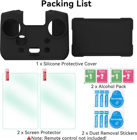 Craznick RC Pro 2 Silicone Protective Cover - 2 in 1 Remote Control Screen Protector HD Clear Tempered Film Silicone Protection Case for DJI Mavic 4 Pro/Air 3S/Air 3 Drones Accessories Black in Saudi Arabia