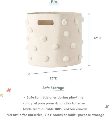 Pehr Pom Pom Basket, Bin (Blush) | 100% Cotton Canvas Storage for Nursery, Playroom & Home | Decorative Organizer | 13"D x 12"H in Saudi Arabia