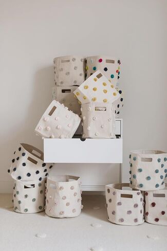 Pehr Pom Pom Basket, Bin (Blush) | 100% Cotton Canvas Storage for Nursery, Playroom & Home | Decorative Organizer | 13"D x 12"H in Saudi Arabia