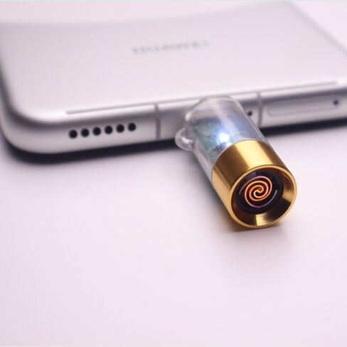 Type-C Plug-in Electric Lighter, Windproof Tungsten Filament, Portable Mini Design, Gold (Transparent Gold) in Kuwait