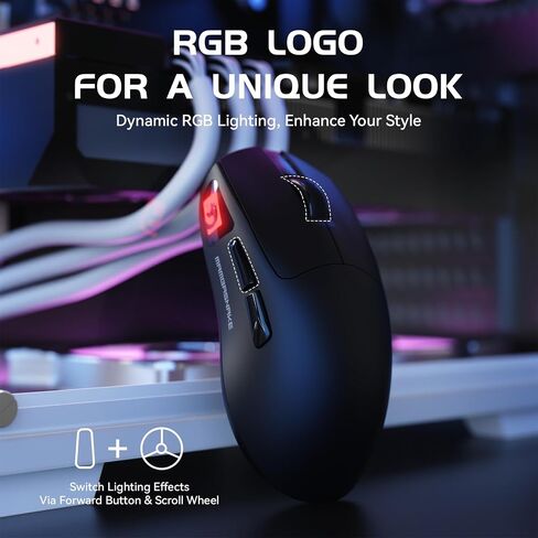 M4 MOSE MOUSE GAMING MOUSE ، 52G خفيفة الوزن BT/2.4 جيجا هرتز/الماوس السلكي ، PAW3311 24K DPI مستشعر بصري ، عمر بطارية 200 ساعة ، الفئران القابلة للبرمجة للكمبيوتر/الفوز/MAC (أسود) in Kuwait