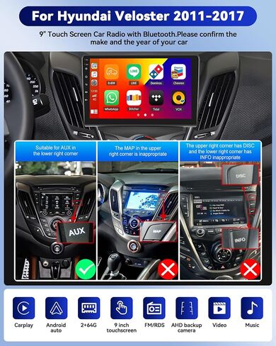 CAMECHO 2+64G Android 13 Car Stereo for Hyundai Veloster 2011-2017,Wireless CarPlay & Android Auto Car Radio, 9" Touch Screen in-Dash GPS with Bluetooth WiFi RDS SWC Mirror Link in Saudi Arabia