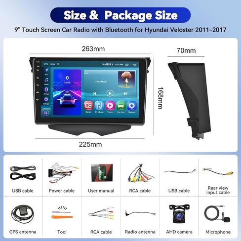 CAMECHO 2+64G Android 13 Car Stereo for Hyundai Veloster 2011-2017,Wireless CarPlay & Android Auto Car Radio, 9" Touch Screen in-Dash GPS with Bluetooth WiFi RDS SWC Mirror Link in Saudi Arabia