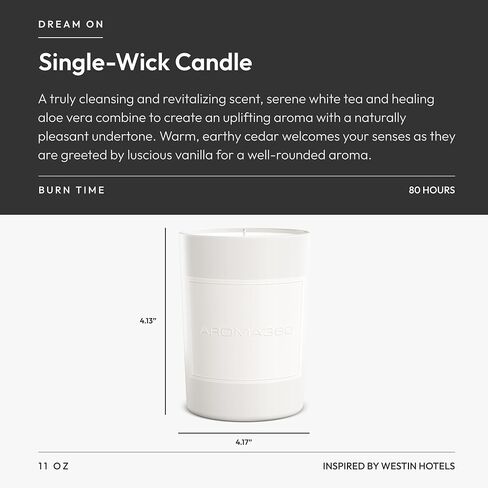 Aroma360 - Dream On 11oz Candle - Luxury Scented Candles with Essential Oils - White Tea, Sweet Vanilla & Earthy Cedar - Aromatherapy - Soy Candles - 80hr Burn in Saudi Arabia