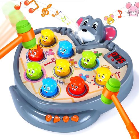Yerloa Whack A Mole Game Dinosaur Toys for Kids 2 3 4 Year Old Boy Birthday Gift, Sensory Toddler Boy Toys for Ages 2-4 2-3 4-6 3-5 Dino Volcano Learning Easter Gifts with 2 Hammers, Music Spray Light in Kuwait