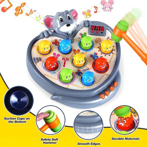 Yerloa Whack A Mole Game Dinosaur Toys for Kids 2 3 4 Year Old Boy Birthday Gift, Sensory Toddler Boy Toys for Ages 2-4 2-3 4-6 3-5 Dino Volcano Learning Easter Gifts with 2 Hammers, Music Spray Light in Kuwait