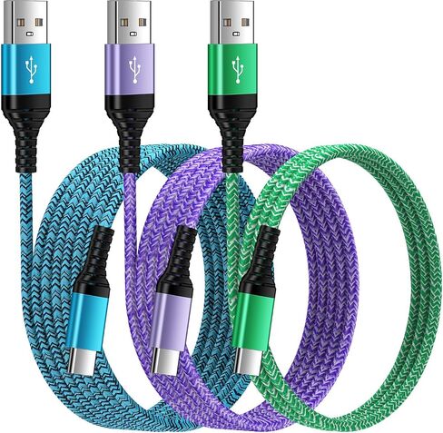 كابل شاحن USB A إلى USB C بطول 10 أقدام/3 عبوات لسيارة iPhone 15/15 Pro/15 Pro Max/15 Plus، سلك شاحن Android من النوع C شحن سريع لهاتف Samsung Galaxy A05S/A54/A53/A14/A13/A03S/S23 S22 الترا/S21/S20 in Saudi Arabia