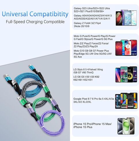 كابل شاحن USB A إلى USB C بطول 10 أقدام/3 عبوات لسيارة iPhone 15/15 Pro/15 Pro Max/15 Plus، سلك شاحن Android من النوع C شحن سريع لهاتف Samsung Galaxy A05S/A54/A53/A14/A13/A03S/S23 S22 الترا/S21/S20 in Saudi Arabia