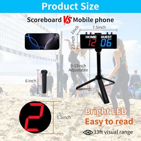 YZ Battery Powered Scoreboard Clock Timer with Buttons, Portable Digital Scoreboard with Remote, Electronic Scoreboard with Stand, Cornhole Score Keeper for Outdoor Yard Games/Shuffleboard/Pickleball in Kuwait