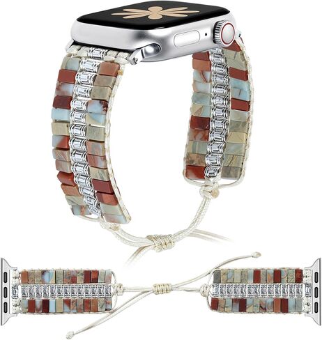 JR.DM Boho Beaded Natural Stone Bracelet for Women Compatible with Apple Watch Band 38/40/41/42/44/45/46/49mm, Handmade Braided Rope Strap for iWatch Series 10/9/8/7/6/5/4/3/2/1/SE, Agalmatolite in Saudi Arabia