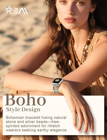 JR.DM Boho Beaded Natural Stone Bracelet for Women Compatible with Apple Watch Band 38/40/41/42/44/45/46/49mm, Handmade Braided Rope Strap for iWatch Series 10/9/8/7/6/5/4/3/2/1/SE, Agalmatolite in Saudi Arabia