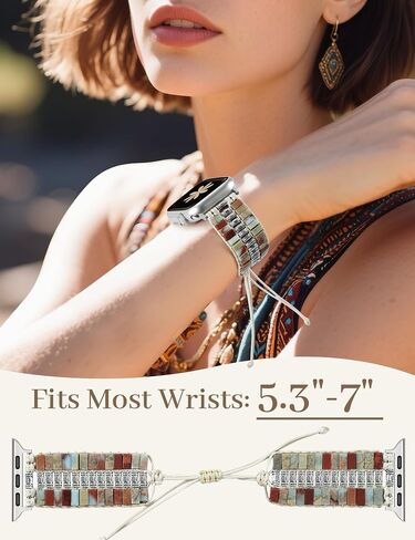 JR.DM Boho Beaded Natural Stone Bracelet for Women Compatible with Apple Watch Band 38/40/41/42/44/45/46/49mm, Handmade Braided Rope Strap for iWatch Series 10/9/8/7/6/5/4/3/2/1/SE, Agalmatolite in Saudi Arabia