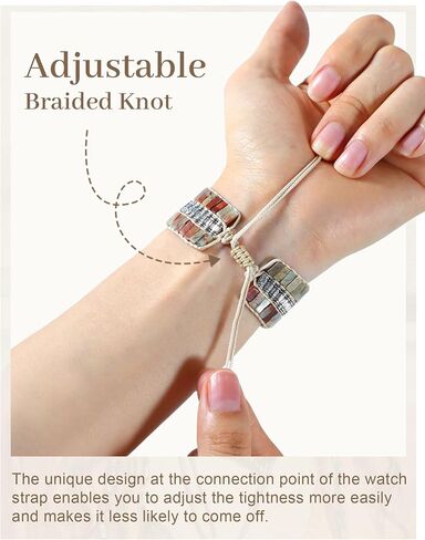 JR.DM Boho Beaded Natural Stone Bracelet for Women Compatible with Apple Watch Band 38/40/41/42/44/45/46/49mm, Handmade Braided Rope Strap for iWatch Series 10/9/8/7/6/5/4/3/2/1/SE, Agalmatolite in Saudi Arabia