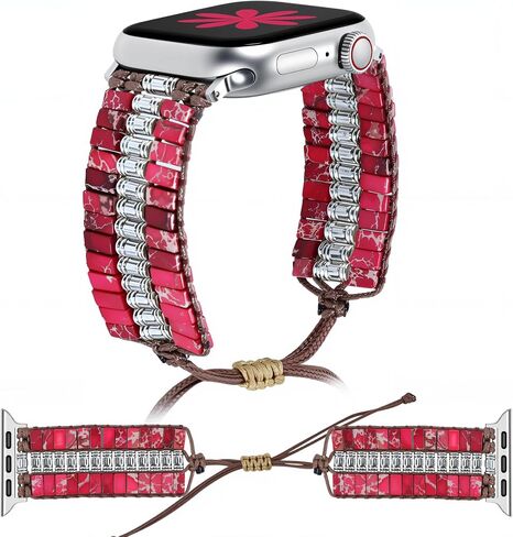 JR.DM Boho Beaded Natural Stone Bracelet for Women Compatible with Apple Watch Band 38/40/41/42/44/45/46/49mm, Handmade Braided Rope Strap for iWatch Series 10/9/8/7/6/5/4/3/2/1/SE, Agalmatolite in Saudi Arabia