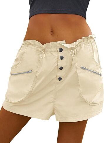Fisoew Womens Cargo Shorts Relaxed Fit Low Waist Drawstring Hiking Outdoor Shorts with Pockets in Saudi Arabia