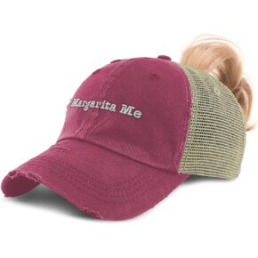 Ponytail Cap Women's Baseball Cap Embroidered Margarita Me Sun Hat with Ponytail Hole High Pony Hat Cotton