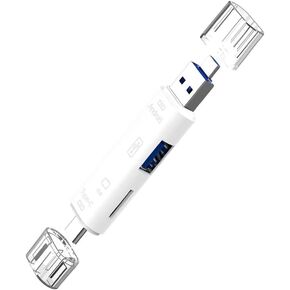 5 in 1 Multifunction Card Reader Compatible with Samsung Galaxy Note 10+ for Backup Expansion USB Type-C/MicroUSB/Tf/USB 2.0/ SD Card Reader (White)