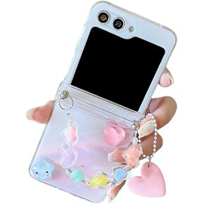 Cute Case for Samsung Galaxy Z Flip 6,Funny Kawaii Galaxy Z Flip 6 Phone Case with Love Heart/Star Wrist Chain for Ladies Women (Love Heart)