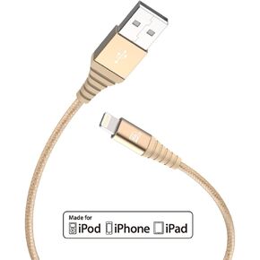 LAX Durable Braided [Apple MFi Certified] Fast Charger iPhone Lightning Cable, iPhone Cord Compatible with iPhone 14/13 /12/11 Pro Max/XS MAX/XR/XS/X/8/7/6S/6/SE/5S/iPad, iPod & More - (6FT-Gold)