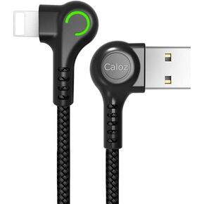 USB 90 Degree Right Angle Design Gaming LED Nylon Braided Sync Charge Double USB Reversible Data 6FT/1.8M Cable Compatible Phone/Pad Pro/Air,Pad Mini,Pod (Black, 6FT) in Saudi Arabia