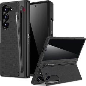 Miimall for Samsung Galaxy Z Fold 6 Case with S Pen Holder Slot [Military Grade Drop][Built-in Privacy Screen & Invisible Kickstand] Slim Thin Protective Phone Case for Galaxy Z Fold 6 Cover Black
