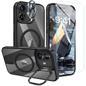 علبة الهاتف المغناطيسي لحالة iPhone 16 ، غطاء واقي مقاوم للصدمات مع Stash Stand ، [متوافق مع Magsafe] الغطاء الخلفي المقاوم للخدش النحيف لـ iPhone 16 ، سلسلة كلاسيكية ، أسود in Kuwait