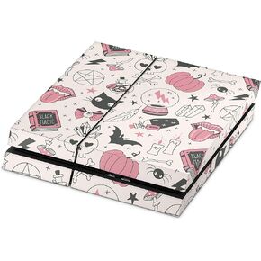 ZOOMHITSKINS Compatible with PS4 Skin, Compatible for Playstation 4, Black Pink Magical Halloween Cat Lover Cute Pastel Kawaii, 1 PS4 Console Skin, Easy to Install, 3M Vinyl Decal, Made in The USA