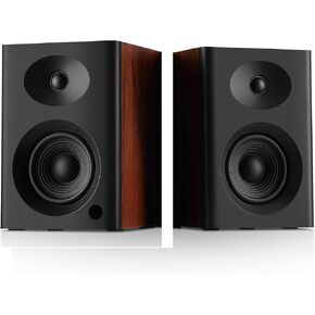 Bookshelf Speakers with Deep Bass, 80W Peak Output HiFi Gaming Computer Speakers, 4" Desktop Audio System for Home Entertainment, Turntable, Pair, Walnut