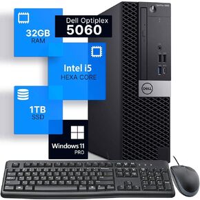 Dell OptiPlex 5060 SFF Small Form Desktop Computer PC, Intel 6-Core i5-8500 @ 3.10 GHz, 32GB DDR4 RAM, 1TB SSD, 4K Support, VGA, DisplayPort, BT, WiFi, Windows 11 Pro (Renewed)