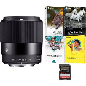 Sigma 30mm f/1.4 DC DN Contemporary Lens (L-Mount) Bundle with Software and 64GB Memory Card (3 Items)