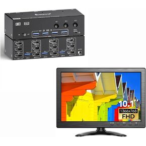 2 Displayport HDMI KVM Switch 3 Monitors 3 Computer & Eyoyo 10.1 inch Security Monitor 1366x768 Resolution