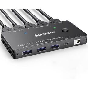 USB 3.0 HDMI KVM Switch 1 Monitors 2 Computers with 3 USB Ports,8K@60Hz 4K@120Hz,KVM Switches for 2 Computers Share Monitor Keyboard Mouse Printer with Wired Remote12V Power Adapter and 2 USB Cables.