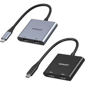 USB C to Dual HDMI Adapter 4K@60Hz,HDMI Splitter for Dual Monitors Extend Display, USB C HUB Multi Monitor Adapter to 2HDMI Ports Converter for Dell XPS 13/15/17, HP, Lenovo(Grey+Black)