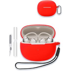 Case for SHOKZ OpenDots ONE Open Earphones, WUNIAK Soft Silicone Protective Portable Scratch Shock Resistant Shell with Cleaner Kit & Carabiner & Lanyard for SHOKZ OpenDots ONE，Black