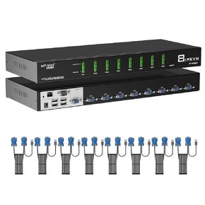 MT-VIKI IP KVM Switch 16 Port, Rackmount KVM Console Over IP, 1 Local & Remote Access, Support Hotkey & OSD, Included 16 VGA KVM Cables