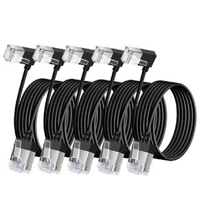 Ultra Thin Cat 6A Ethernet Cable 3.3 Feet 5Pack, 90° Degree Right Angled, 10Gbps High-Speed Network Slim Cable, 250Mhz, Rj45 Flexible Ethernet Cord, for PC, Router, Ps4/5 (Black)