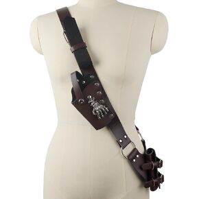 Medieval PU Leather Sword Frog Adjustable Gun Holster Shoulder Strap Sword Sheath Holder with Skull Ornament Renaissance Pirate Cosplay Belt Set for LARP Halloween Costume Accessory
