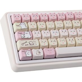 PBT Keycaps 145 Keys Cute Keycap Dye-Sublimation Lazy Cat Keycaps Mao Profile Custom Keycap for Cherry Gateron MX Swithes Mechanical Gaming Keyboards