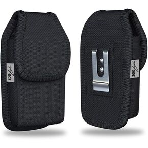 Agoz Carrying Case for Jitterbug Smart4 Smartphone Rugged Camping, Hiking, Outdoors Contractor Vertical Canvas Holster Pouch Cover with Belt Loop, Metal Belt Clip (6.4 x 3.6 x 0.7 inch)