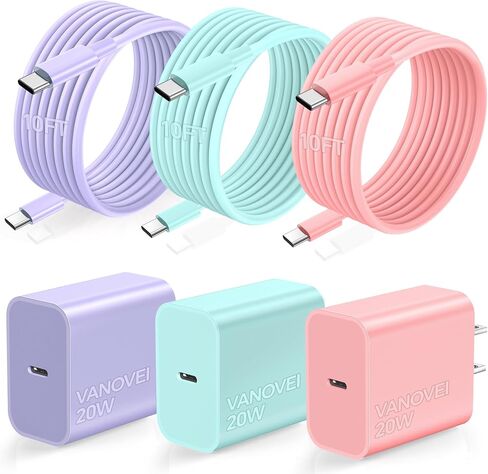 متوافق مع iPhone 16 15 Charger Charging ، Type C Fast Charger ، 3pack 20W USB C Charger Block مع كابل USB C 10 أقدام متوافق مع iPhone 16/16 Pro/Plus/15/15 Pro/Pro Max ، Pad ، Samsumg ، Android in Kuwait