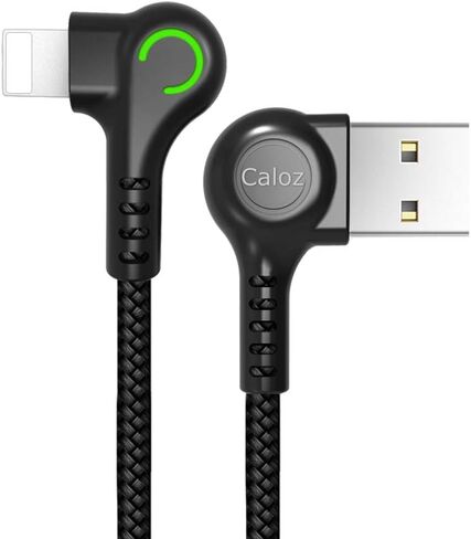 USB 90 درجة تصميم الزاوية اليمنى LED NYLON مزامنة مزدوجة شحنة USB DOUBLE 6FT/1.8M كابل متوافق مع الهاتف/هواء/هواء ، وسادة صغيرة ، جراب (أسود ، 6 أقدام) in Saudi Arabia