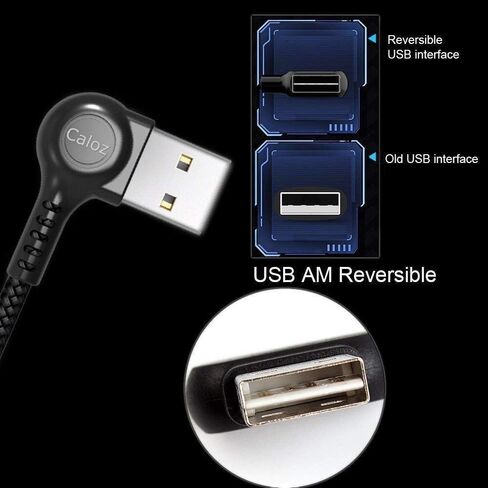 USB 90 درجة تصميم الزاوية اليمنى LED NYLON مزامنة مزدوجة شحنة USB DOUBLE 6FT/1.8M كابل متوافق مع الهاتف/هواء/هواء ، وسادة صغيرة ، جراب (أسود ، 6 أقدام) in Saudi Arabia