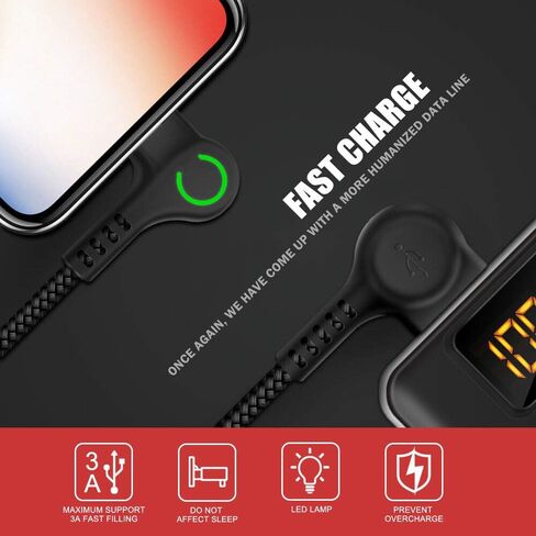USB 90 درجة تصميم الزاوية اليمنى LED NYLON مزامنة مزدوجة شحنة USB DOUBLE 6FT/1.8M كابل متوافق مع الهاتف/هواء/هواء ، وسادة صغيرة ، جراب (أسود ، 6 أقدام) in Saudi Arabia