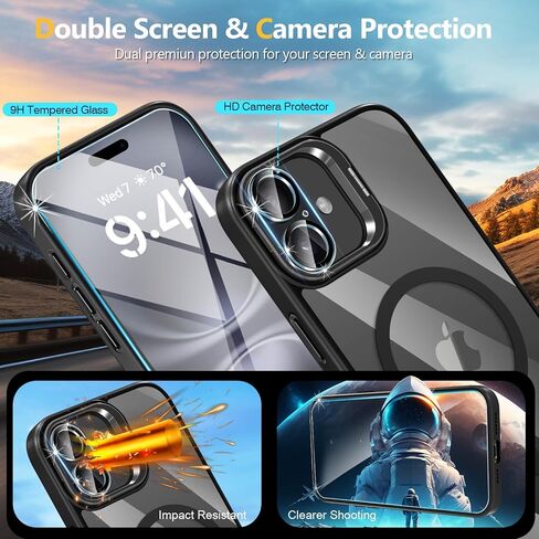Magnetic Phone Case for iPhone 16 Case, Shockproof Protective Cover with Stash Stand, [Compatible with MagSafe] Slim Scratch-Resistant Back Cover for iPhone 16, Classic Series, Black in Kuwait